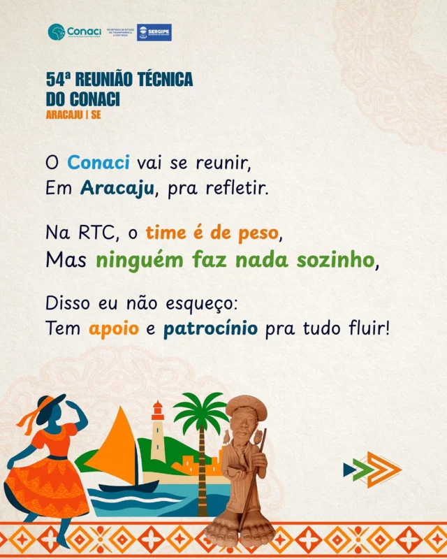 No compasso do cordel e no ritmo da parceria!

A 54ª Reunião Técnica do Conaci vem aí, direto de Aracaju, mostrando que ninguém faz nada sozinho. 

Com patrocínio e apoio, a construção do controle é coletiva! 🤝✨

#controleinterno #parceria #apoio #integridade #transparência